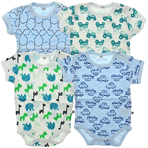 Pippi 4er Pack Baby Jungen Body mit Aufdruck, Kurzarm, Alter 9-12 Monate, Größe: 80, Farbe: Hellblau, 3820