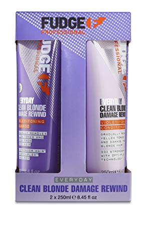 Fudge Professional Purple Shampoo und Conditioner, Everyday Clean Blonde Damage Rewind Gradual Toning Duo für blondes Haar, 250 ml