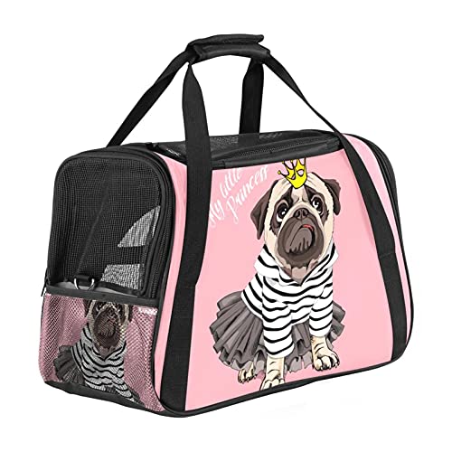 Xingruyun Katze Transporttasche Süße Mops-Hundeprinzessin Hund Transporttasche Faltbare Tragetasche für Haustiere Hundetragetasche Katzentragetasche 43x26x30 cm