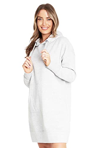 CityComfort Hoodie Damen Kleid, Sweatkleid Longpullover für Damen, Oversize Pullover Damen (L, Grau Meliert)
