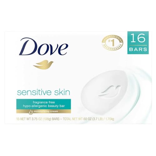PACK OF 16 BARS Dove Unscented Beauty Soap Bar: SENSITIVE SKIN