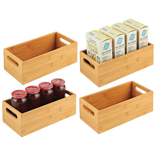mDesign Aufbewahrungsbox für die Küche – praktische Holzbox mit integrierten Griffen – offene Ablage aus Holz zur Aufbewahrung von Küchenutensilien – 4er-Set – naturfarben