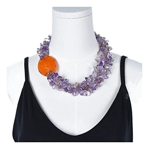Schmuck 50,8 cm, 4 Stränge, schöne natürliche lila Amethyst-Orange-Achat-Halskette for Frauen FUEzRgLdI