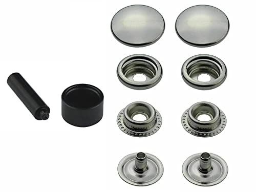 Ringfeder Druckknöpfe + Einschlagstempel, Snaps Buttons Metallknöpfe rostfreie Knöpfe Ringfederverschluss (20 Stück - 15 mm)