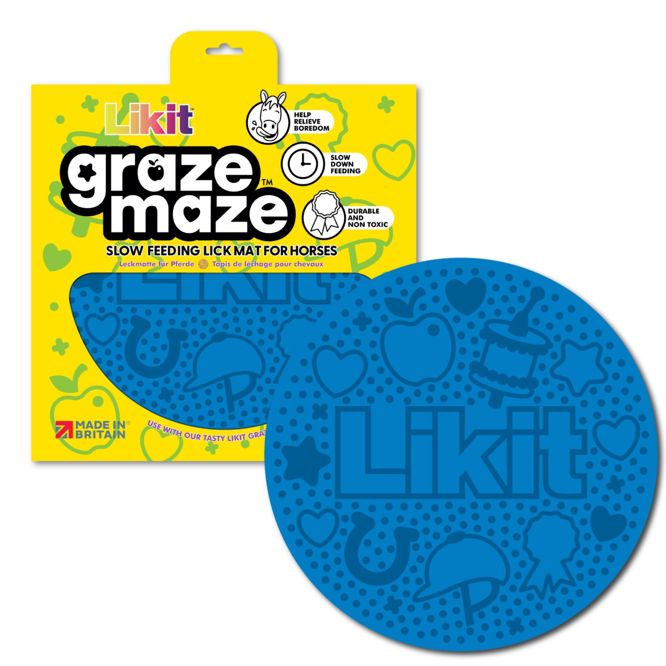 Likit Graze Labyrinth Pferdeleckmatte | Verwendung mit leckerer Likit Graze Paste | Hilft Langeweile zu lindern und langsames Füttern (blau)