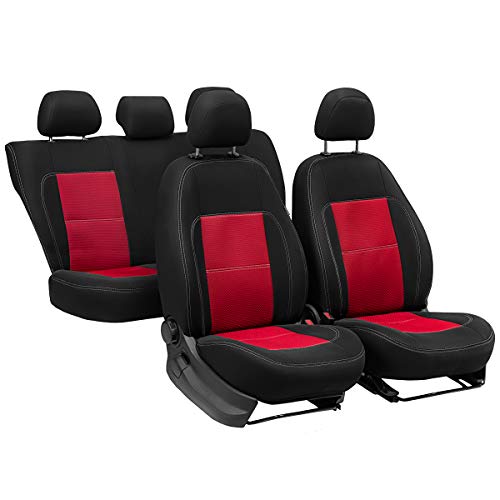 Rimers ERJOT Autositzbezüge kompatibel mit Skoda Citigo Erjot Rot maßgefertigte modellspezifische Sitzbezüge Komplett Set Velour