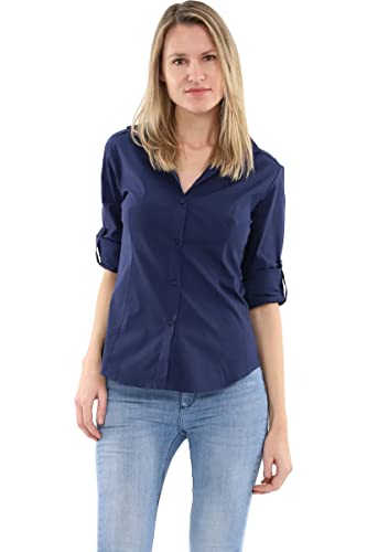 Malito Damen Bluse klassisch | Tunika mit ¾ Armen | Blusenshirt auch Langarm tragbar | Elegant - Shirt 8030 (dunkelblau, S)