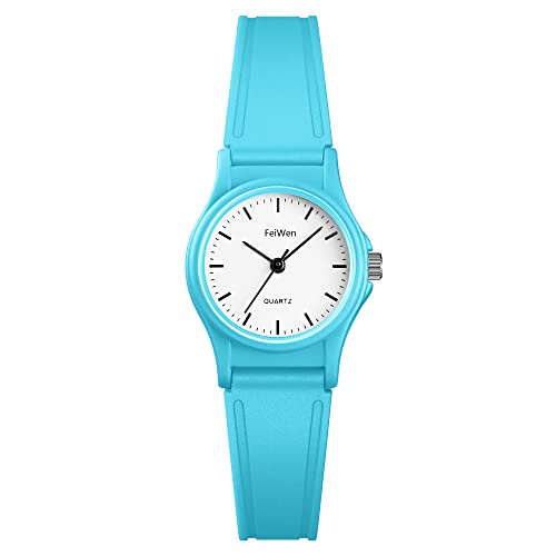 FeiWen Kinderuhr Plastik Lünetten mit Kautschuk Band Sportuhr 50M Wasserdicht Analog Quartz Fashion Casual Uhren Minimalismus Junge Mädchen Armbanduhr (Blau)