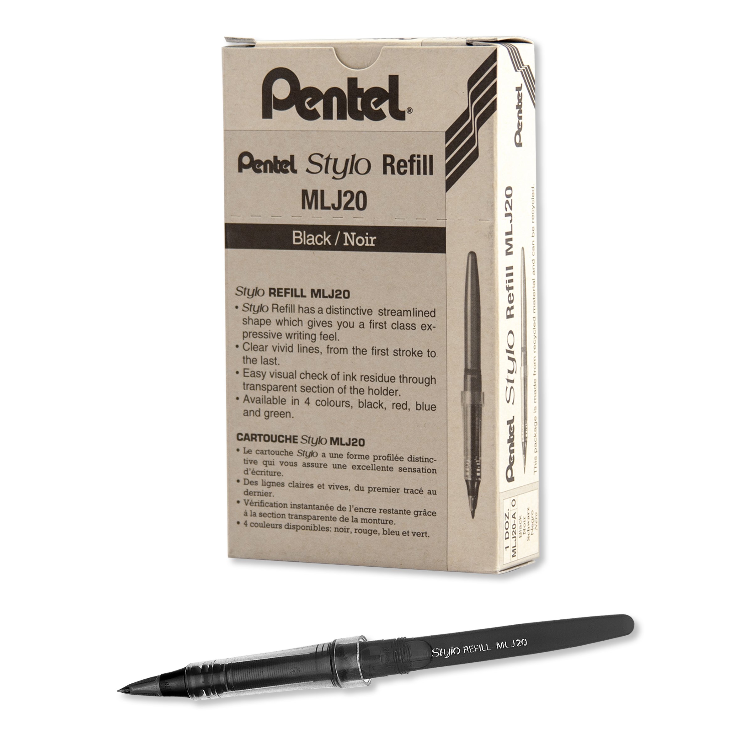 Pentel Arts Tradio Kugelschreiber Sketch Pen Refills, Schwarz, Box mit 12 (MLJ20-A) by