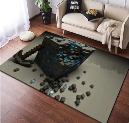 ICOBES Spiel Teppich Meine Welt Bedruckter Teppich Mosaik Muster Teppich Gamer Zimmer Dekor Schlafzimmer Bodenpolster Wohnzimmer Türpolster 80X120Cm