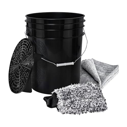 BenBow Auto Waschset: 20-Liter-Wascheimer mit Schmutzsieb + Waschhandschuh + 5 Microfasertücher - ideal für schonende Auto Handwäsche