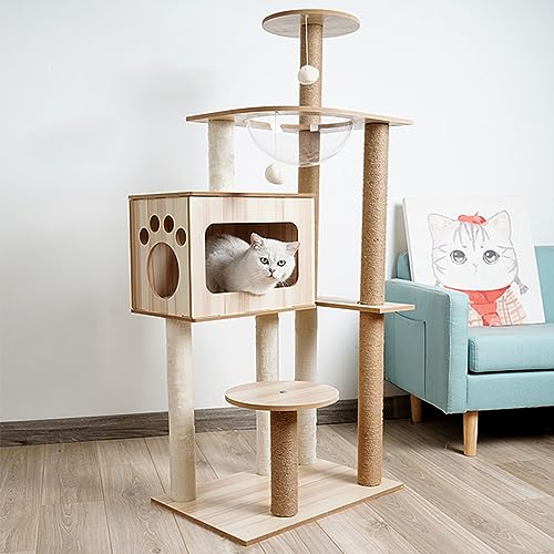 Moderner Kratzbaum für große Katzen – hoher Katzenkletterturm für Wohnungskatzen mit Katzenhaus aus Holz und Kratzbaum