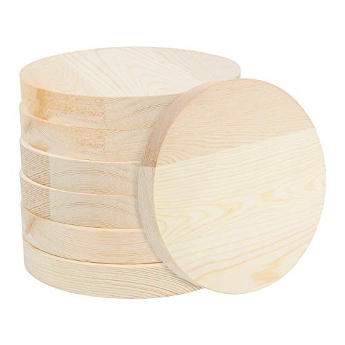 BELLE VOUS Runde Holzscheiben (7 STK) - 15 cm Durchmesser, 2 cm dick - Pinienholz Baumstamm Scheiben Natur, Geschliffen, Rund - Holz Platten für DIY, Basteln, Geschenke - Holzplatten Deko Untersetzer