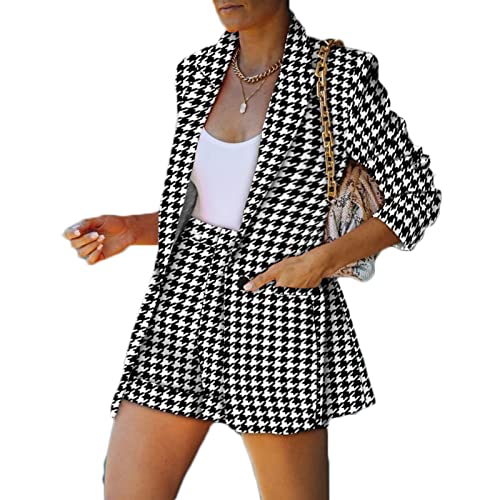 Yokbeer Damen Eleganter 2-Teiler Anzug Einfarbig Hosenanzug Revers Knopf Anzug Jacke Shorts Set Slim Fit Business Blazer Anzug Outfits für Damen (Color : H, Size : XL)