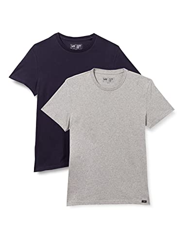 Lee Mens Twin Pack Crew T-Shirts, GREYMELE Navy, XL