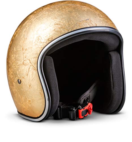 Rebel R3 „Gold“ · Jet-Helm · Motorrad-Helm Roller-Helm Scooter-Helm Bobber Mofa-Helm Chopper Retro Cruiser Vintage Pilot Biker Helmet Brille · Fiberglas Schnellverschluss SlimShell Tasche XS (53-54cm)