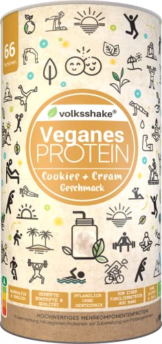 VEGANES PROTEIN Cookies & Cream | Volksshake | 1kg mit 12 veganen Proteinen | mit natürlichen Enzymen | Mandel-, Hanf-, Kürbis-, Quinoaprotein