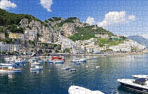 GUOHLOZ Puzzle 1000 Teile, Premium Quality, für Erwachsene und Kinder ab 6 Jahren 1000pcs, Berge, Stadt, Küste, Italien, 75x50cm