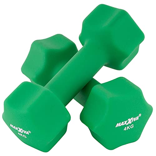 MAXXIVA Hantelset grün Neopren 2 x 4 kg Gymnastikhanteln Kurzhanteln Krafttraining Workout Kraftübungen Bodybuilding Fitness-Zubehör Gewichtheben Reha Pilates