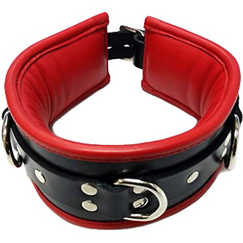 Rouge Garments - 3 D Ring gepolsterte ledere Halsband, Schwarz/rot, 1er Pack (1 Stück)