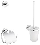 GROHE Essentials Accessoires Bath (WC-Set 3 in 1, Material: Glas / Metall) chrom, 40407001, Rund, Weiß