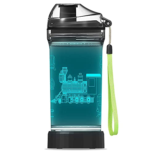 YuanDian Light Up Kinder Wasserflasche mit 3D Zug Design - 14 OZ Tritan BPA kostenlos Eco-Friendly - coole Trinktassen Geschenk für Schule Kindergarten Jungen und Mädchen Weihnachtsurlaub