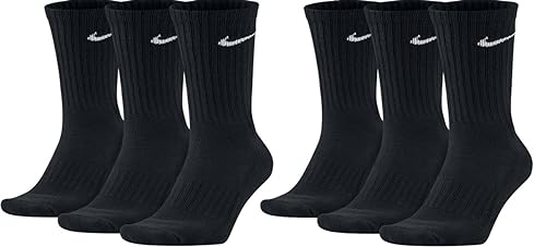 Nike 6 Paar Herren Damen Socken SX4508 weiß oder schwarz oder weiß grau schwarz, Farbe:weiß, Sockengröße:42-46