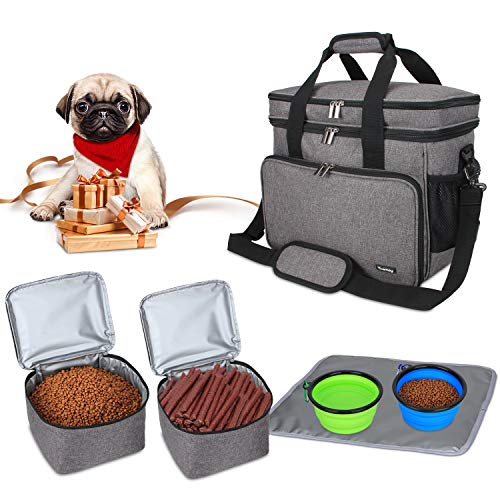 Teamoy Reisetasche für Hundeausrüstung, Hundetasche für die Mitnahme von Tiernahrung, Leckereien, Spielzeug und andere wichtige Dinge, ideal für Reisen, Camping oder Tagesausflüge (Klein, grau)