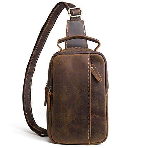 Xieben Vintage Leder Sling Brusttasche Umhängetasche für Männer Frauen Reisen Outdoor Schultertasche Rucksack Daypack (#16Braun)