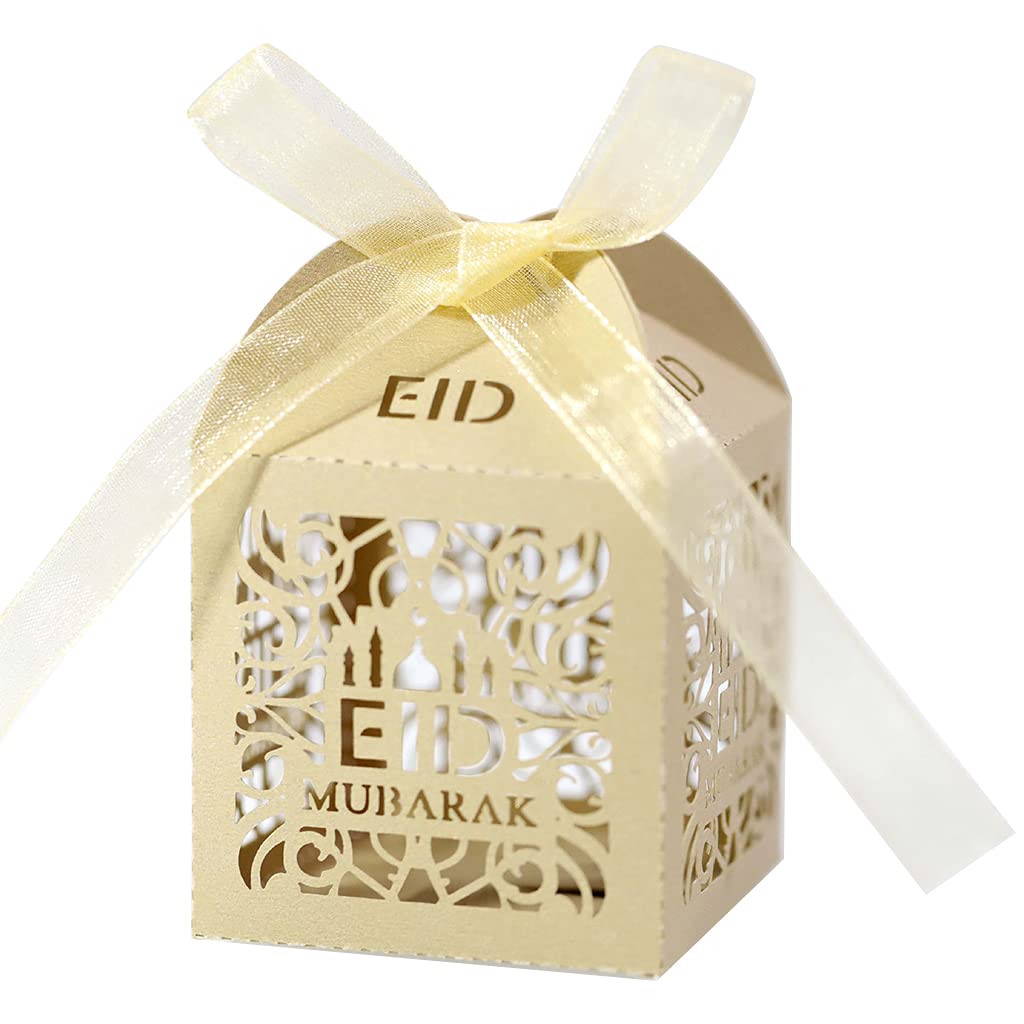 100 Stück Eid Süßigkeitenschachtel Hohle Mond Geschenkboxen Islamisches Festival Glückliches Fitr Eid Event Partyzubehör Herz Geschenkboxen Mit Deckel