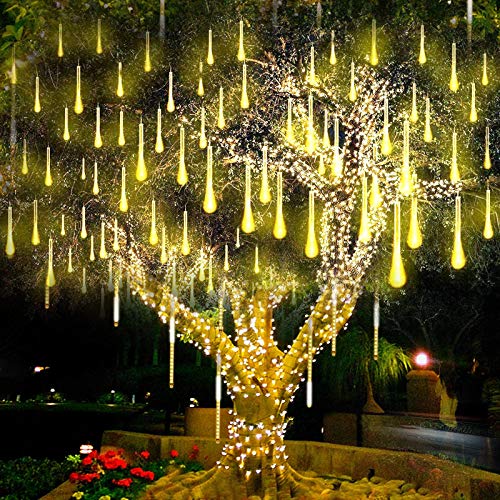 LEDs Meteorschauer Regen Lichter,SUAVER Wasserdichte Solar Licht Garten Lichterketten mit 30cm 10Tube 360LED,dekorative Lichter für Hochzeits Weihnachtsbaum(Warm)