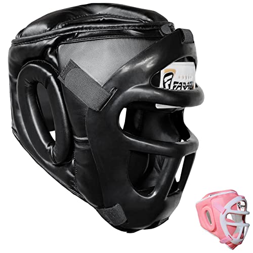 Farabi Sports Boxing HeadGuard, Helmet Head prototector Gear Real Leather (Medium)