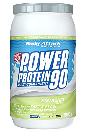 Body Attack Power Protein 90, 5K Eiweißpulver mit Whey-Protein, L-Carnitin und BCAA für Muskelaufbau und Fitness, Made in Germany (Pistachio Cream, 1 kg)