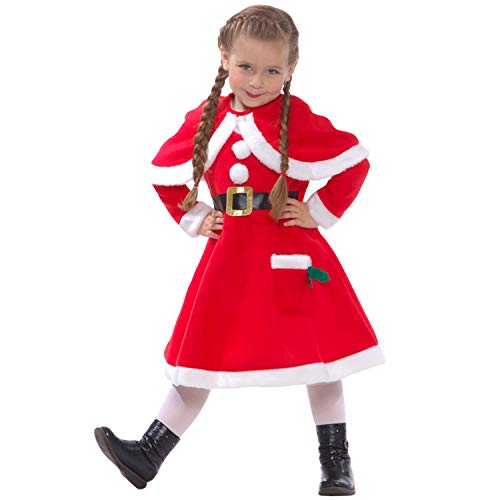 Morph Rotes Weihnachtself Kostüm für Mädchen, Weihnachtsmann Kleid, Weihnachtskostüm - L (134- 164cm)