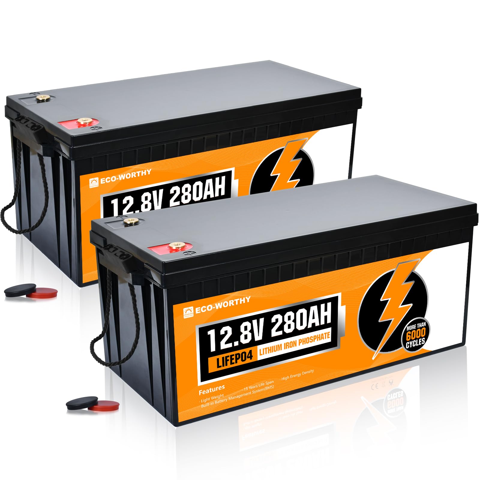 ECO-WORTHY Mini LiFePO4 12V 280Ah batterie mit BMS und 6000-15000 Zyklen,3584Wh LiFePO4 Akku 12V für Wohnmobil,Solaranlage Komplettset,Solarpanel Kit(2 Pack)