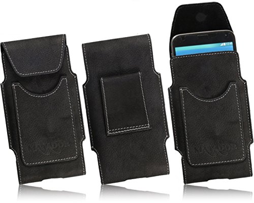 MATADOR Ledertasche Lederetui Handytasche Nubuk Leder Vertikaltasche für Sony Xperia XZ mit breite Gürtelschlaufe (Crazy Black)