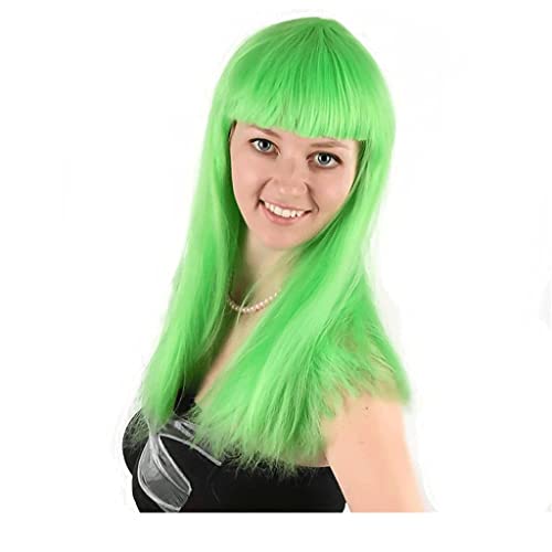 XXZY Grüne, Lange, Glatte Haarperücke, Mode, übertrieben, realistisch, charmante Pflegeperücke, geeignet für Mädchen, Halloween-Party, Cosplay
