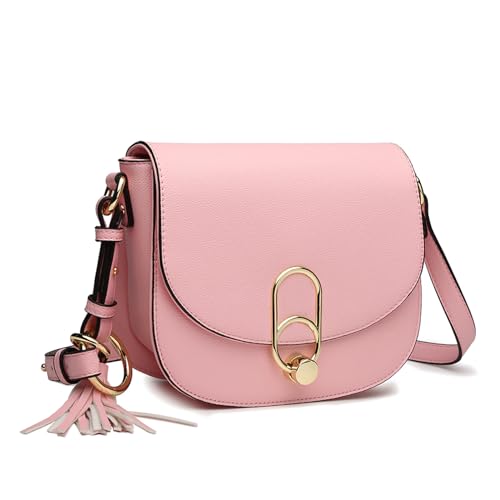 Miss Lulu Schultertasche Damen Umhängetasche Cross Body Bag Modern Mit Reißverschluss Quaste Urlaub Uni Shopping (Pink)