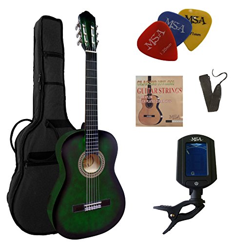 4/4 GITARRE - KONZERTGITARRE IM SET - CLASSIC - GRÜN-SCHATTIERT - DECKE LINDENHOLZ - TASCHE - BAND - SAITEN - 3xPIK - STIMMGERÄT ET33B - C27