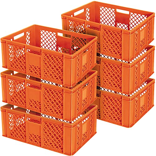 6x Euro-Stapelbehälter durchbrochen/Stapelkorb, LxBxH 600x400x240 mm, orange