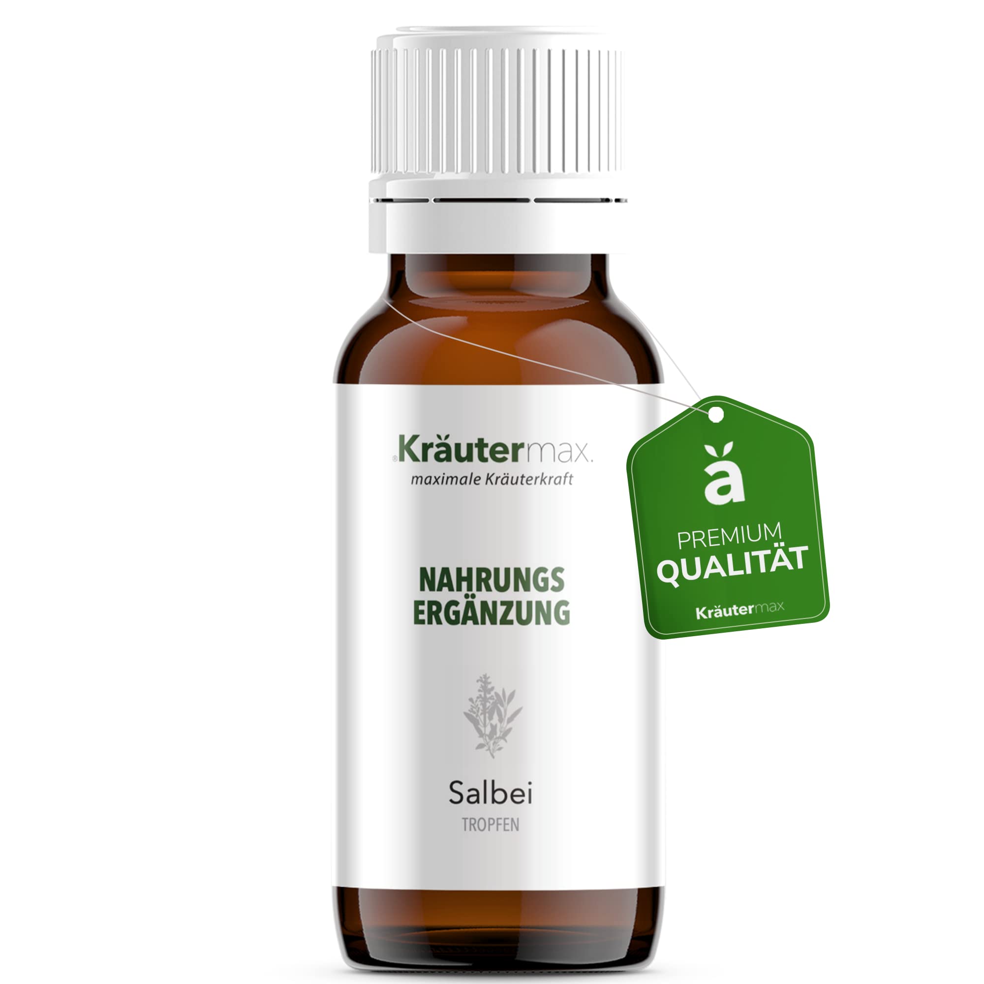 NEU! Kräutermax Salbei Tropfen | Salbei Extrakt Tropfen als perfekte Ergänzung zu Salbeitee oder Salbei Kapseln | Salbei Urtinktur aus dem Extrakt der Salbeiblätter | Vegan | 1x50ml