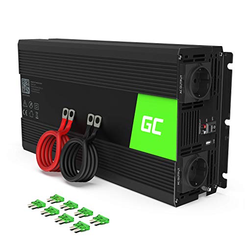 Green Cell® 1500W/3000W 24V auf 230V Reiner Sinus Spannungswandler Wechselrichter Konverter Pure Sine Power Inverter Umwandler für Auto, Direktanschluss an Autobatterie inkl.