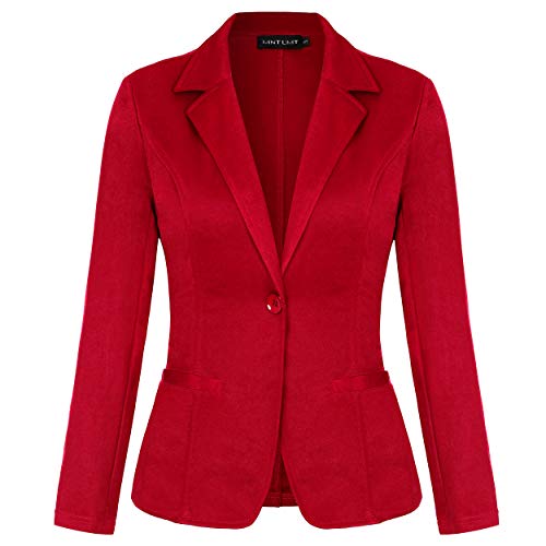 MINTLIMIT Damen Elegant Business Jacke Blazer Kurz Anzug Slim Fit Büro Kurzblazer Reverskragen mit Taschen(Rot,Größe M)