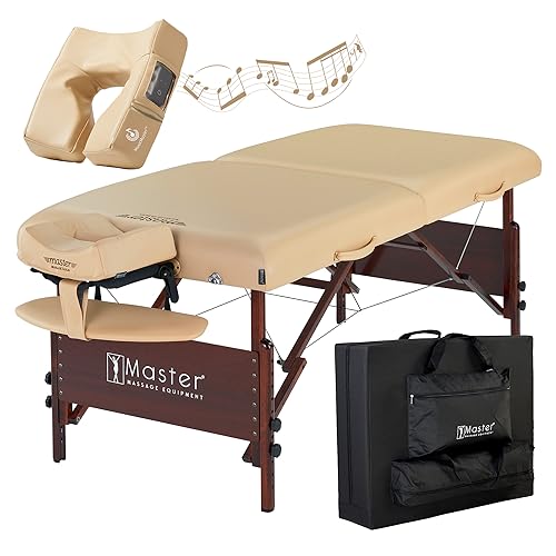 Master Massage Klappbare Mobile Massagebank Massageliege Behandlungsliege aus Holz mit Musikkissen Lautsprecher, 76cm