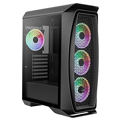 Aerocool AEROONEDUOBKV1, ATX Gaming Gehäuse, 4 ARGB Lüfter, Gehärtetes Glas, Schwarz