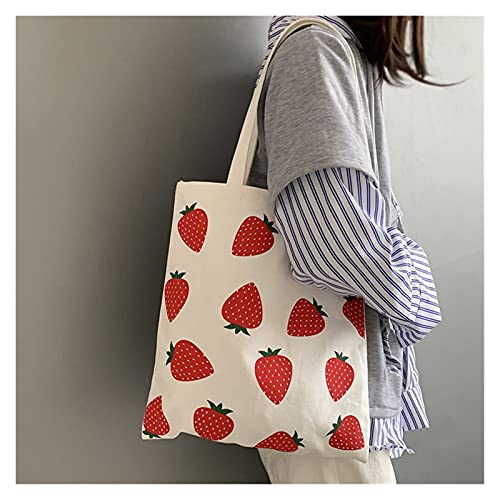 Canvas Einkaufstasche Erdbeere kleine frische frauen leinwand einkaufen tasche wiederverwendbare tuch tasche taschen reise lagerung handtasche umhängetasche weibliche shopper (Color : 01)