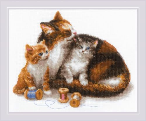 Riolis 1811 Katze mit Kätzchen, Zählmuster Kreuzstich-Set, Baumwolle, mehrfarbig, 3024cm