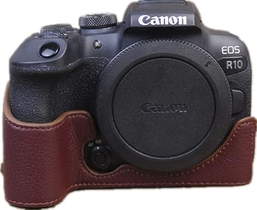 Zakao Kameratasche für R10, echtes Leder, untere Hälfte der Öffnung der Unterseite der Kameratasche mit Handschlaufe Schutzhülle für Canon Eos R10, Kaffee