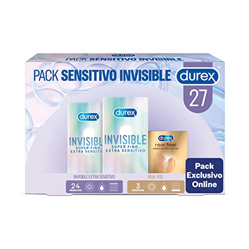 Durex Unsichtbares Sensitiv-Pack - Durex Kondome, unsichtbar, Extra Sensitiv + Real Feel - 27 Kondome
