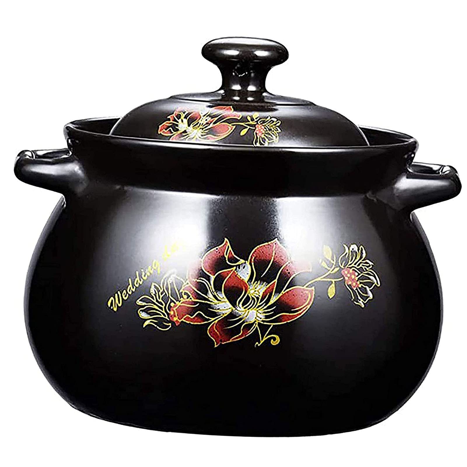 Hengqiyuan Clay Cooking Pots, Round Casserole Dish with Lid, Clay Pots for Cooking, Stockpot for Stew, Soup, Steam, Black, 5.5 L